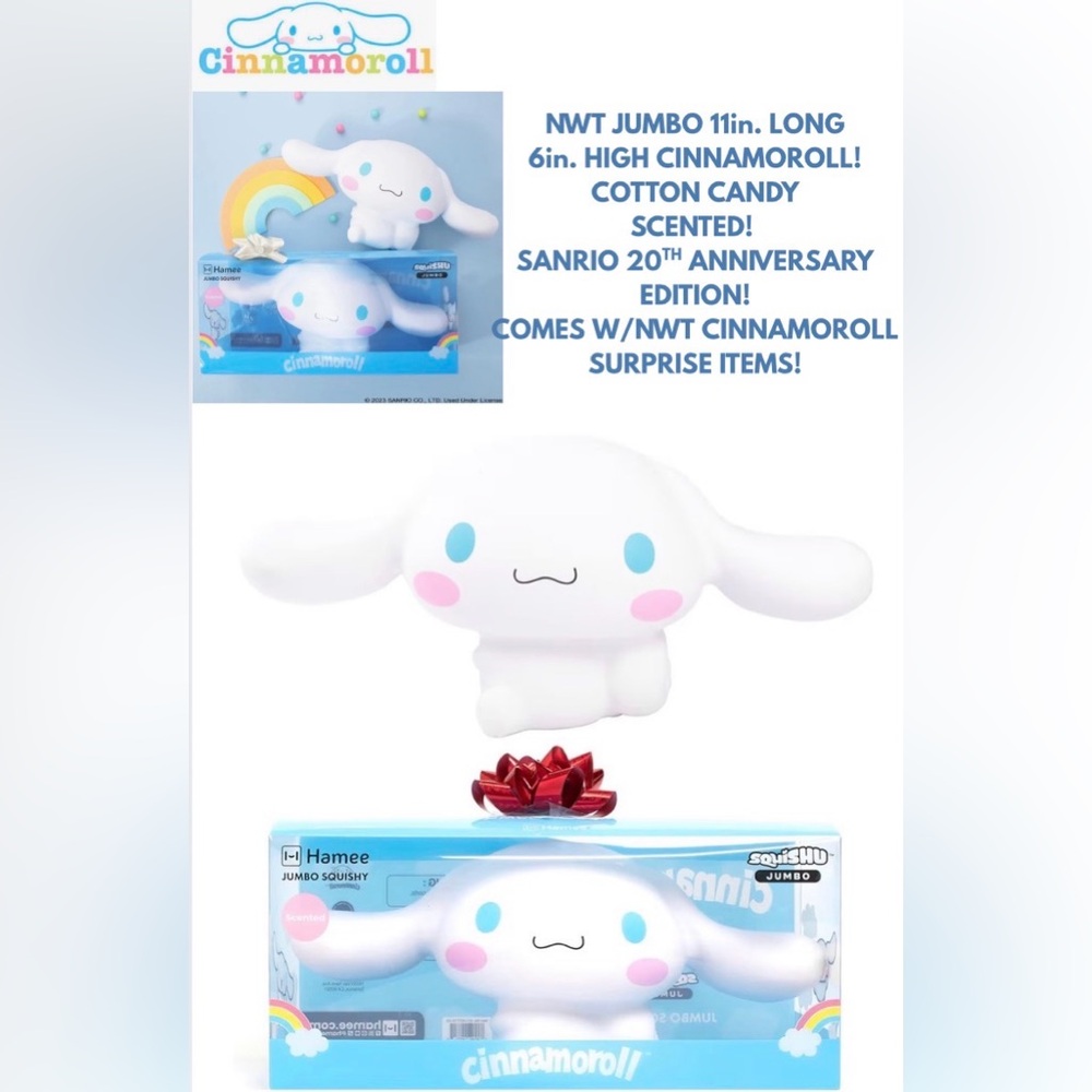 NIB! JUMBO 11 INCH LONG CINNAMOROLL SQUISHY! AND! SURPRISE GIFTS W/ PURCHASE!
